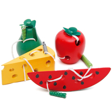 Montessori crianças brinquedos educativos quebra-cabeças de madeira infantil bebê 3d quebra-cabeça de madeira verme comer frutas maçã pêra brinquedos para o presente do bebê 2024 - compre barato