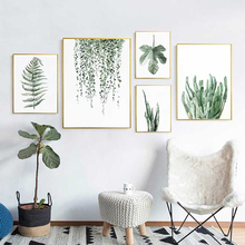 Pintura en lienzo de plantas para decoración del hogar, póster de arte de pared con hojas verdes, imágenes de estilo nórdico, impresiones de alta definición Modular minimalista para habitación de niños 2024 - compra barato