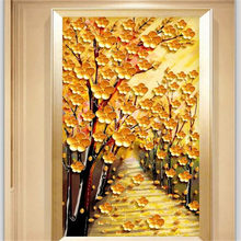 Papel pintado personalizado wellyu, murales de fotos en 3d, papel pintado en relieve de la Avenida dorada, pintura al óleo de árbol, papel pintado decorativo de entrada 2024 - compra barato