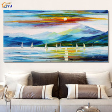 JYJ-imagen del amanecer pintada a mano, Pintura Al Óleo Abstracta moderna sobre lienzo, arte de pared, regalo para decoración de sala de estar, sin marco, SL049 2024 - compra barato