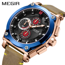 MEGIR Chronograph Sport Watch for Men Luxury Leather Quartz Men's Watches Clock Erkek Kol Saati Montre Homme Zegarek Meski 2024 - compre barato
