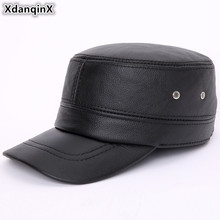 XdanqinX Men's Cowhide Leather Army Military Hats With Ears Autumn Winter Genuine Leather Flat Caps For Men Middle-aged Earmuffs 2024 - buy cheap