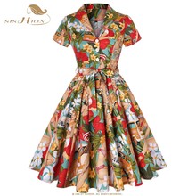 SISHION-vestido Vintage de manga corta para mujer, vestido elegante con estampado Floral de los 50 y 60s, de talla grande, SD0002 2024 - compra barato