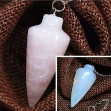 Pink crystal opal stone chalcedony waterdrop pendant pyramid reiki pendulum healing chakra amulet European jewelry 18*40mm B1840 2024 - buy cheap