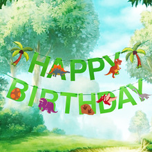 Dinosaurio de La Selva colgante de fiesta de dibujos animados Dino Feliz cumpleaños banderines guirnalda decoraciones únicas para niños suministros de fiesta de cumpleaños 2024 - compra barato