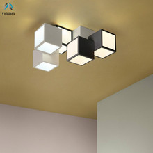 Lámpara Led de techo, Luminaria moderna y creativa de 3 cubos, pintura en Blanco/Negro, Control remoto de Metal, regulable 2024 - compra barato