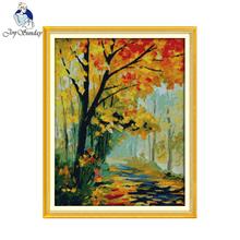 Joy Sunday scenic style Autumnal scenery cross stitch landscape embroidery kits stamped fabric for beginners 2024 - buy cheap