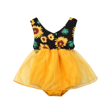 Crianças bebê menina girassol princesa vestido de festa macacão sunsuit 2024 - compre barato