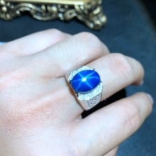 cool men ring shiny blue star sapphire gem ring 925 silver jewelry big size shiny gem certified birthday gift 2024 - buy cheap