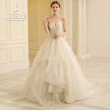 Top Beading Leaves Sweetheart Neckline Lace Back Court Train A line Tiered Pleat Bridal Organza Ruffle Wedding Dress Gown 2018 2024 - buy cheap