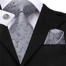Corbata Floral tejida de seda para hombre, conjunto de gemelos cuadrados de bolsillo, corbatas grises plateadas de lujo para hombres, corbata de negocios para fiesta, Wedidng 2024 - compra barato