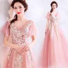 New pink long flared sleeve sweat lady girl women princess bridesmaid banquet party ball performance dress gown 2024 - buy cheap