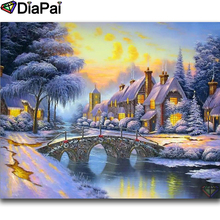 DIAPAI 5D Diamond Painting Full Square/Round "Snow house bridge" Picture Of Rhinestone DIY Diamond Embroidery Home Decor A25691 2024 - buy cheap