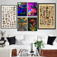 Arte pintura a óleo da lona psychedelic trippy cogumelo magia blacklight collage poster imprime fotos de parede sala estar decoração casa 2024 - compre barato