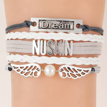 Drop shipping Infinity love NUSKIN Bracelets & Bangles Braided Gray White Leather Wrap Dream Wings Charm Jewelry For Women Men 2024 - buy cheap