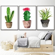 Nordic Posters and Prints Watercolor Cactus Plants Canvas Painting Modular Wall Art Pictures For Living Room Home Decoration 2024 - buy cheap