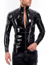 Latex men tops t-shirt front zip Tank Tops RubberT-shirt rubber fetish exotic tank tops with front zip 2024 - buy cheap