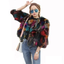 Colorido silver fox fur coats Mulheres Elegantes Casacos De Pele Colorido real Casaco De Pele Mulher casaco De Pele de Manga Comprida Gola Casual 2024 - compre barato