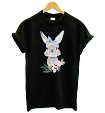 Женская хлопковая Футболка с принтом «кролик», повседневная забавная футболка для девушек, топ, хипстерская футболка, Прямая поставка, KT-16 2024 - купить недорого