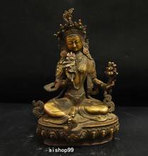 Свадебное Украшение 9 Старый тибетский буддийский храм бронзовая позолоченная инкрустация драгоценный камень зеленая богиня ТАРА статуя Будды Рождество 2024 - купить недорого