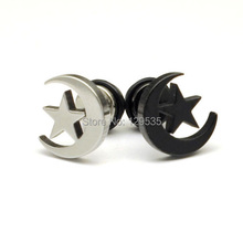 9.5 11mm Width Moon Star White Black titanium steel Punk Men Screw Back (pierced) stud earrings No fade 2024 - buy cheap