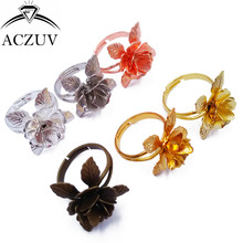 100pcs Mixed Colors Stereo flowers Adjustable Ring Blank Bezel Ring Base Tray Findings TJZT065 2024 - buy cheap