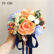 YO CHO Home Decoration Flowers Garden Chair Back Stair Pipes Blue Satin Rose Peony DIY Church Silk Wedding Bridesmaid Bouquets 2024 - buy cheap