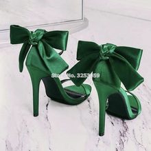 Sandálias de borboleta de seda almuden, sapatos de salto alto fino, verde, rosa, tecido de cetim, com laço de borboleta 2024 - compre barato