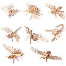 Детские игрушки Монтессори 3D головоломки DIY доска деревянные головоломки насекомое Животное ручной работы образовательная сборка игрушка подарок для детей 2024 - купить недорого
