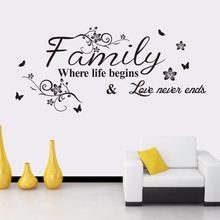 Family Wall Sticker Where life begins Love never ends Quote Art Home Mural Decor Wall Decal Family Quote Vinyl Home Decal AY321 2024 - buy cheap