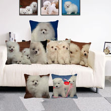 XUNYU Cute Pet Cushion Cover Pomeranian Pattern Throw Pillow Case Linen Cushion Case Sofa Bed Decorative Pillowcase 45x45cm 2024 - buy cheap