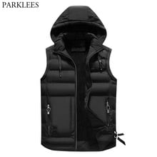 Men's Black Quilted Vest Jacket 2018 Casual Removable Hooded Zip up Sleeveless Puffer Warm Winter Vest Veste Sans Manche Homme 2024 - buy cheap