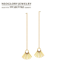 Neoglory, позолоченные длинные висячие серьги, веерообразные геометрические Стильные красивые женские Повседневные Вечерние платья, Классическая распродажа 2024 - купить недорого