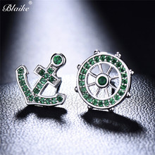 Blaike Fashion Green Zircon Stud Earring For Women Silver Color Anchor Shape Party Jewelry Boutique Halloween Gift 2024 - buy cheap