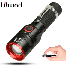 Z20Litwod 1511 5200LM USB Rechargeable Flashlight XML-T6 Led Flashlight Zoomable 4 modes torch for 18650 with USB cable Camping 2024 - buy cheap