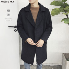 VERSMA-Chaqueta larga de estilo coreano para hombre, abrigo de lana de Tweed negro, gabardina de lana, invierno, 2018 2024 - compra barato