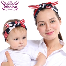 Nishine 2pcs/set Mom Rabbit Ears Hair Ornaments Tie Bow Headband Hair Hoop Stretch Knot Bow Cotton Headbands Hair Accessories 2024 - buy cheap