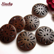 Niucky-Botones de madera de crisantemo, suministros de costura de madera de alta calidad, 30mm, 48L, 2 agujeros, W0101-030 2024 - compra barato