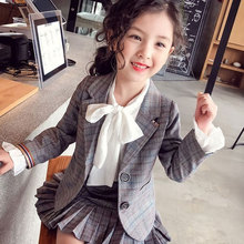 2019 Autumn Kids Baby Girl Clothes Long Sleeve Plaid Jackets+ Skirts Formal 2PCS Teenager Suits Student Girls' Clothing Sets 2024 - buy cheap