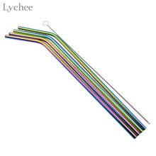 Lychee 1 Set Stainless Steel Rainbow Strews With Cleaner Brush Reusable Drinking Straws Cocktail Party Bar Accessories 2024 - buy cheap