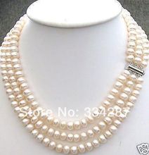 NEW Natural freshwater pearls 7-8MM 3 row nobler Cultured White Pearl Necklace 2024 - buy cheap