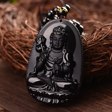 Mahasthamaprapta-Colgante de Bodhisattva, collar de obsidiana negra tallada de Buda, amuleto de la suerte, collar para mujeres y hombres 2024 - compra barato
