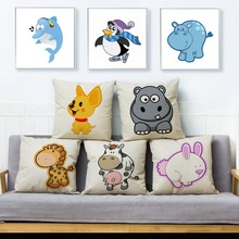 Lovely Cartoon Nagari Deer Hippo Throw Pillow Cover 45*45cm Cushion Covers Linen Pillows Cases Sofa Home Decor Animal Pillowcase 2024 - buy cheap