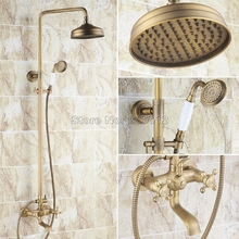 Bathroom Wall Mounted Antique Brass Rain Shower Faucet Set with Handheld Shower & Dual Cross Handles Bathtub Mixer Taps Wrs126 2024 - buy cheap