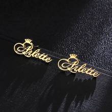 Pendientes de corona personalizados con nombre para mujer, aretes con letras personalizadas, joyería de moda, de acero inoxidable, oro rosa 2024 - compra barato