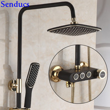 Senducs Black Gold Bath Shower Set 8 Inch Rain Shower Head Quality  Brass Bathroom Shower Faucet Intelligent Black Shower System 2024 - buy cheap