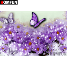 HOMFUN-pintura de diamante 5D DIY "mariposa y flores", bordado 3D, regalo de punto de Cruz, decoración del hogar, A00646 2024 - compra barato