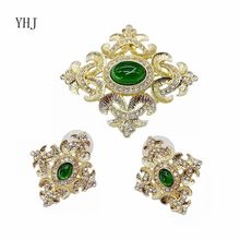 YHJ 2018 new hollowed green treasure antique Ladies Earrings Brooch Set 2024 - buy cheap