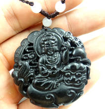 48*45MM Wholesale natural Chinese black green stone stone hand-carved statue of Guanyin amulet pendant necklace 2024 - buy cheap