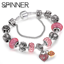SPINNER Heart Love Dangle Charm Bracelet for Women With Crystal Ball fit Snake Chain Brand Bracelets DIY Jewelry 2024 - buy cheap